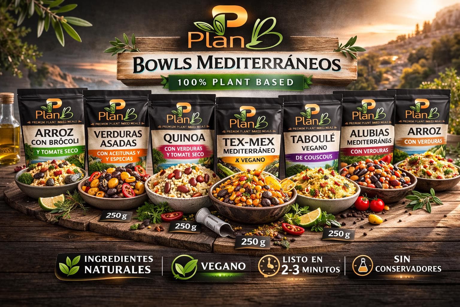 Bowls mediterráneos plant-based