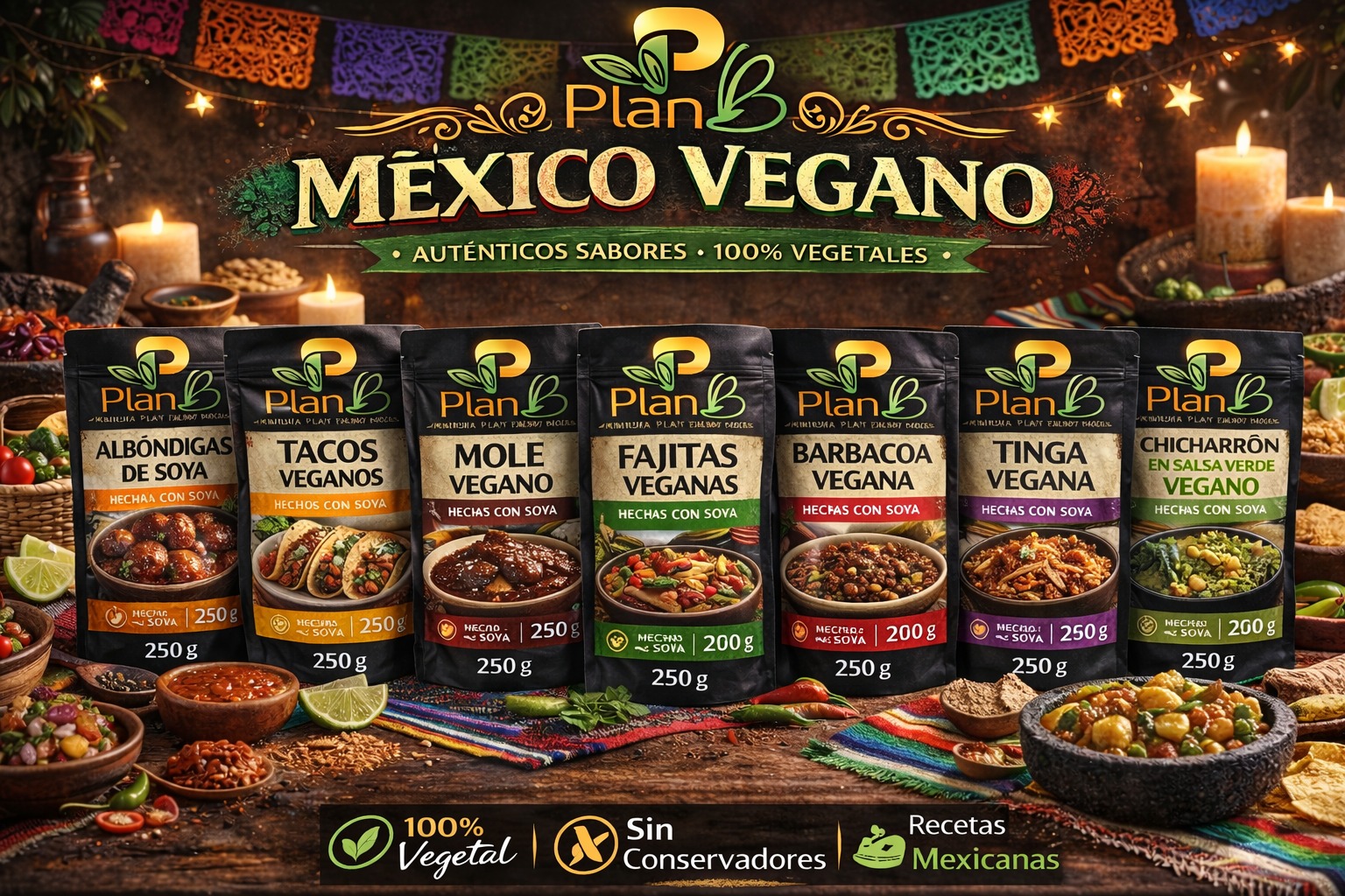 México Vegano: albóndigas de soya, tacos, mole, fajitas, barbacoa, tinga y chicharrón en salsa verde, 100% vegetales